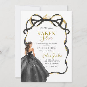 Invitation de Quinceañera noire et or