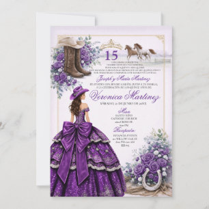 Invitation de Quinceañera occidentale violette Cow
