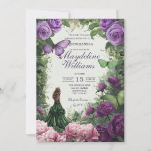 Invitation de Quinceañera Papillon Violet Enchanté