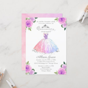 Invitation de Quinceanera Robe Florale Colorée Arg