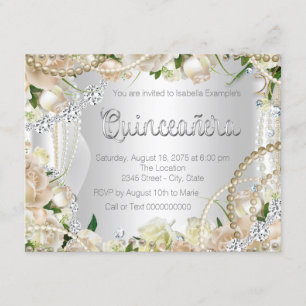 Invitation de Quinceañera Rose Diamant et Perle