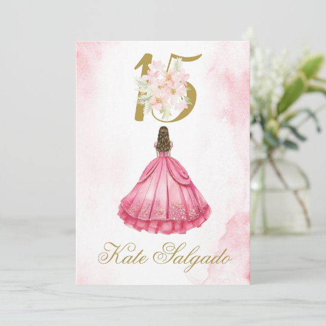 Invitation de Quinceanera rose Dusty (Debout devant)
