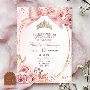 Invitation de Quinceanera Rose Gold Coquette à Rub