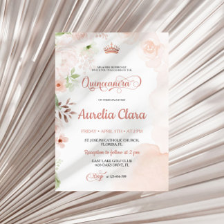 Invitation de Quinceanera rose pâle