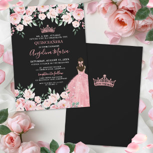 Invitation de Quinceanera Rose Pâle Noir