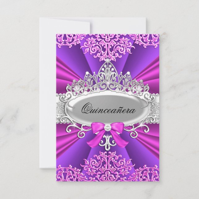 Invitation de Quinceanera rose/violet Tiara & Dama (Devant)
