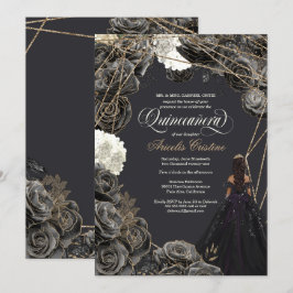 Invitation de Quinceañera - Roses noirs et or, Gow