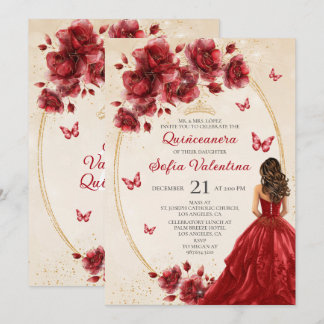 Invitation de Quinceañera Rouge & Or