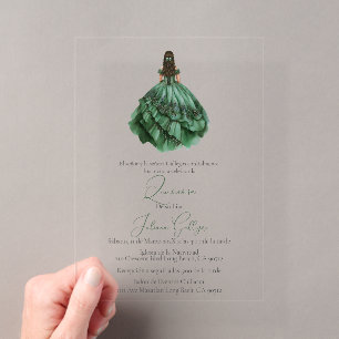 Invitation de Quinceañera silhouette verte en acry
