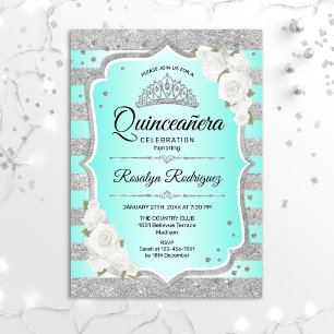 Invitation de Quinceanera Turquoise Argenté