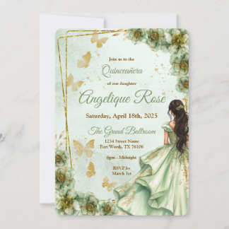 Invitation de quinceañera vert sauge