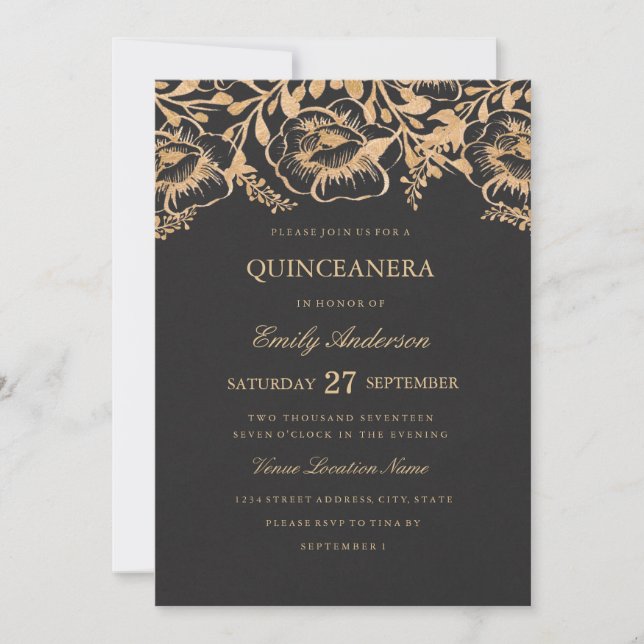 Invitation de Quinceanera vintage Florale (Devant)