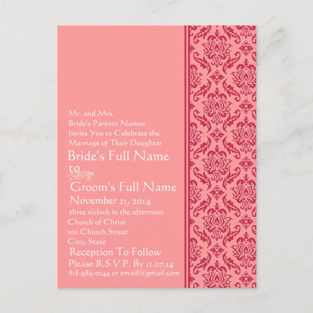 Invitation de Raspberry & White Mariage damassé (Devant)
