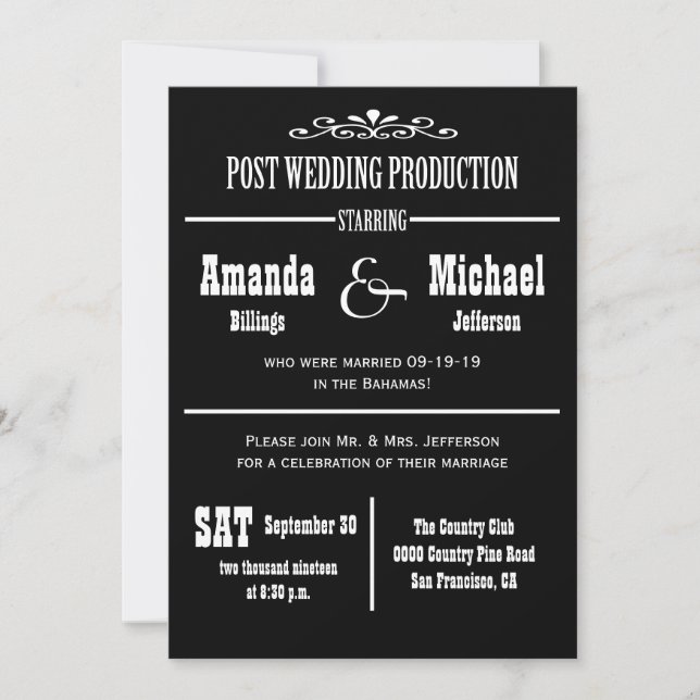 Invitation de réception de mariage après la cérémo (Devant)