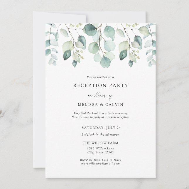 Invitation de réception de mariage au eucalyptus d (Devant)