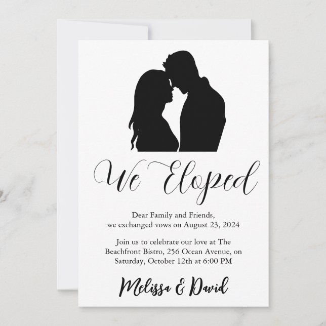 Invitation de réception de mariage en noir et blan (Devant)