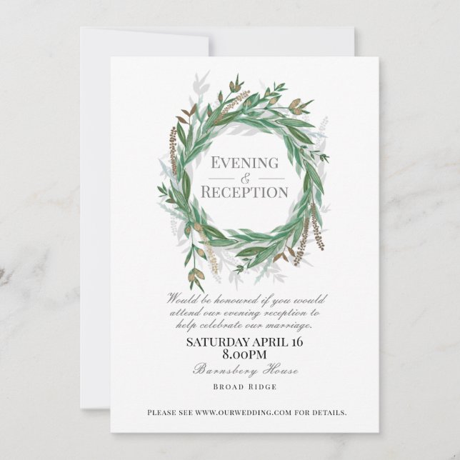 Invitation de réception du soir pour mariage, Vert (Devant)