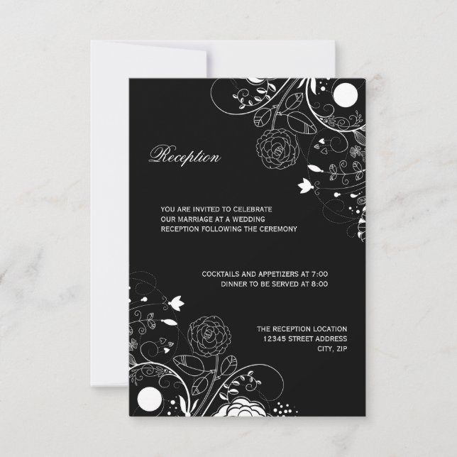 Invitation de réception - Motif floral noir/blanc (Devant)