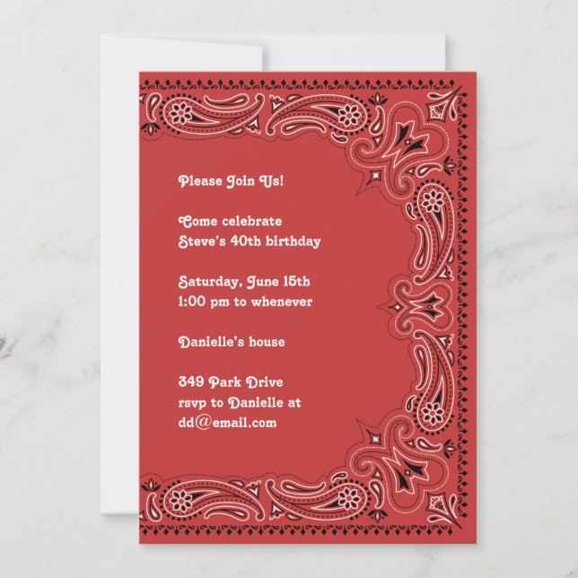 Invitation de Red Paisley Bandana (Devant)