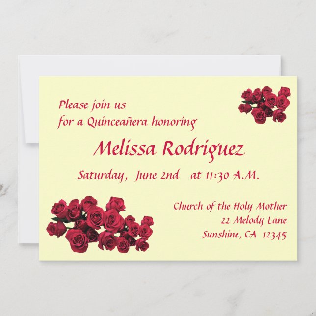 Invitation de Red Roses Quinceanera (Devant)