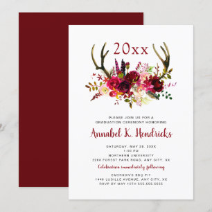 Invitation de remise de diplômes Boho Burgundy Flo