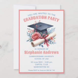 Invitation de remise de diplômes rose et bleu mign