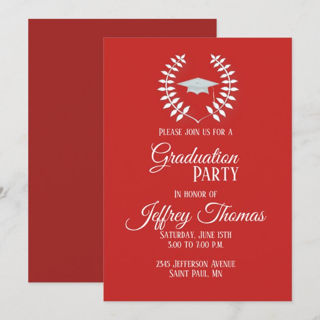 Invitation de remise des diplômes Casquette Rouge  (Devant / Derrière)