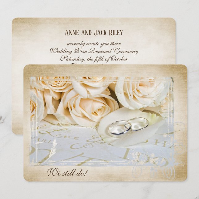Invitation de renouvellement de vœux Roses et Anne (Devant / Derrière)