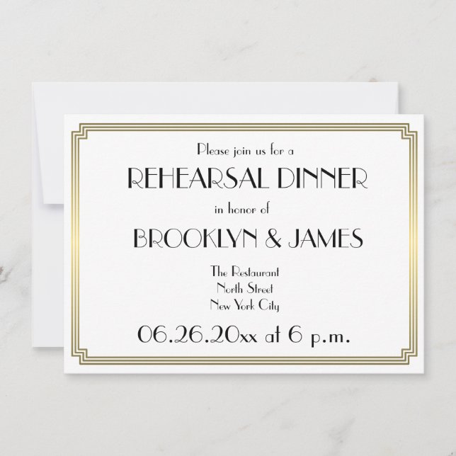 Invitation de répétition de mariage Art Déco Gatsb (Devant)