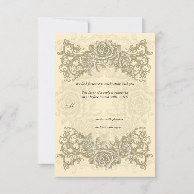 Invitation de réponse de mariage aux roses crème A (Devant)