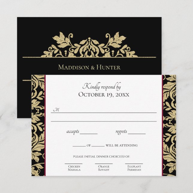 Invitation de réponse simple et élégante en damas  (Devant / Derrière)