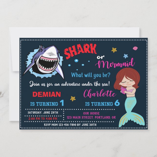 Invitation de requin ou sirène 1er Premier anniver (Devant)