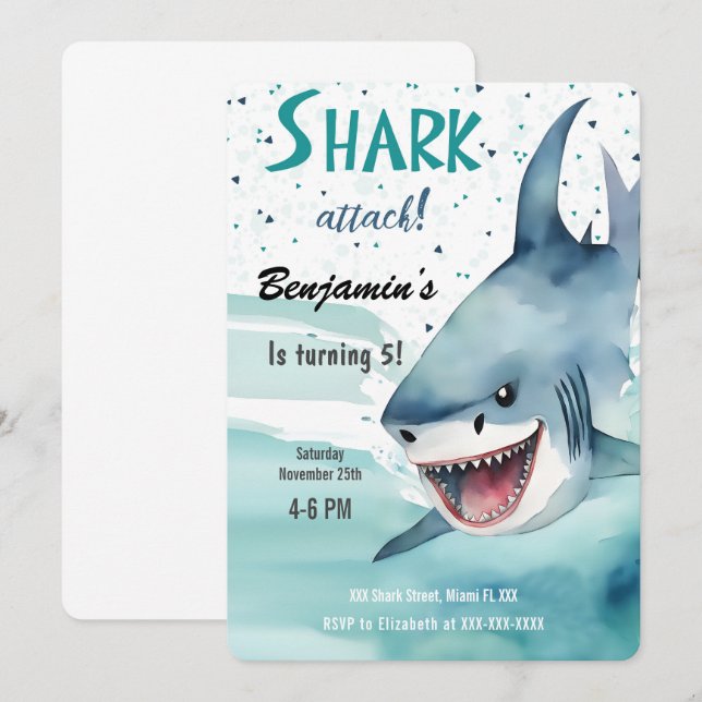 Invitation de requin pour la fête du 5e anniversai (Devant / Derrière)