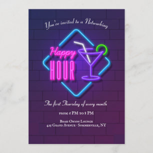 Invitation de réseautage néon Happy Hour