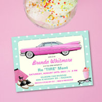 Invitation de retraite Cadillac rose Rétro des ann