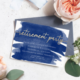 Invitation de retraite Navy Watercolour Gold
