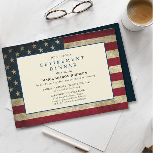 Invitation de retraite rouge blanc et bleu militai