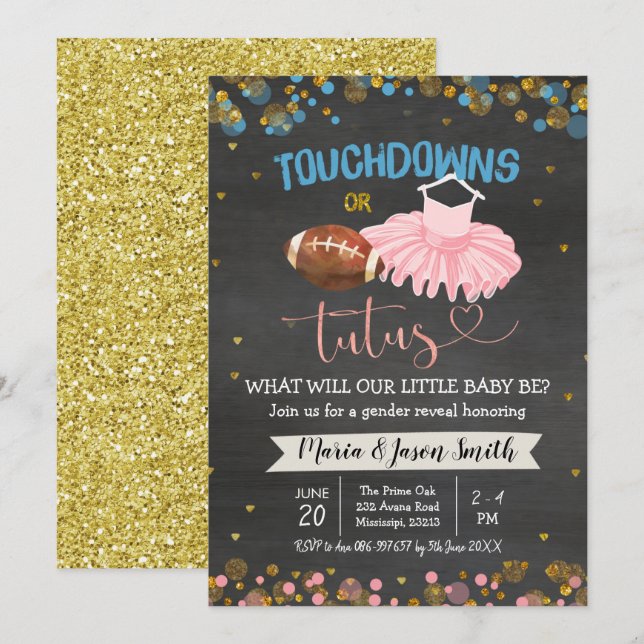 Invitation de révélation de genre Touchdown ou Tut (Devant / Derrière)