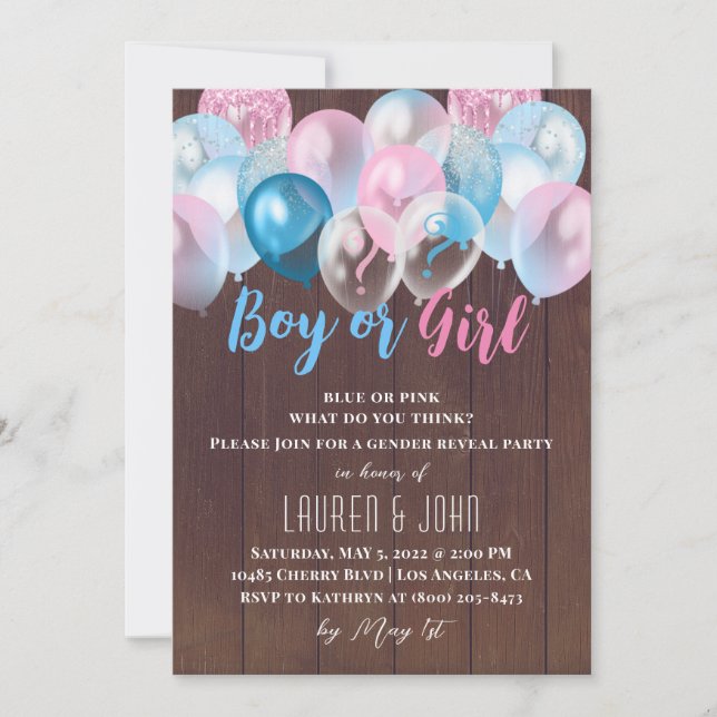 Invitation de révélation de sexe masculin ou fémin (Devant)