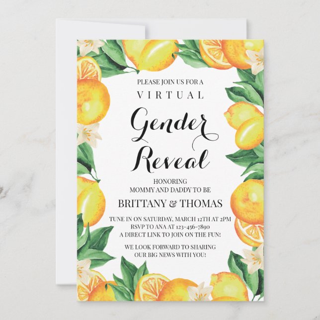 Invitation de Révélation du Sexe Citrons Texte Per (Devant)
