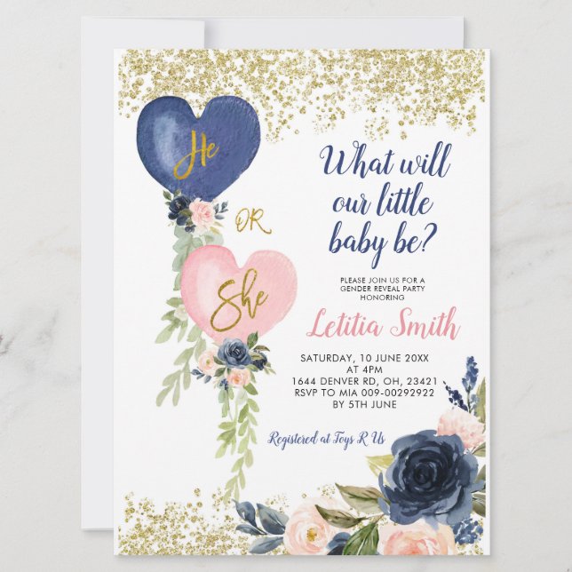Invitation de révélation du sexe du bébé avec des  (Devant)