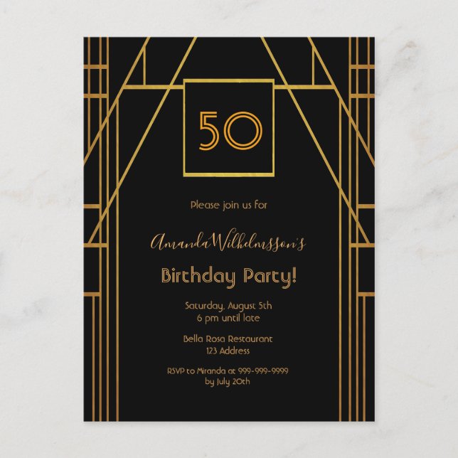 Invitation de Roaring 20's black or déco (Devant)