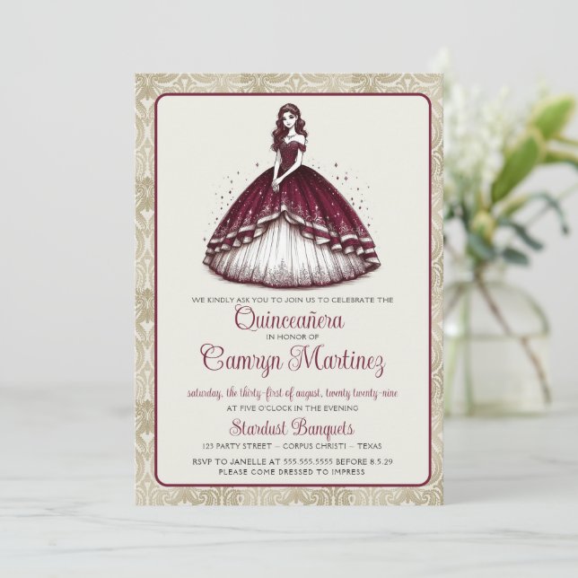 Invitation de robe de Quinceañera en Bourgogne (Debout devant)