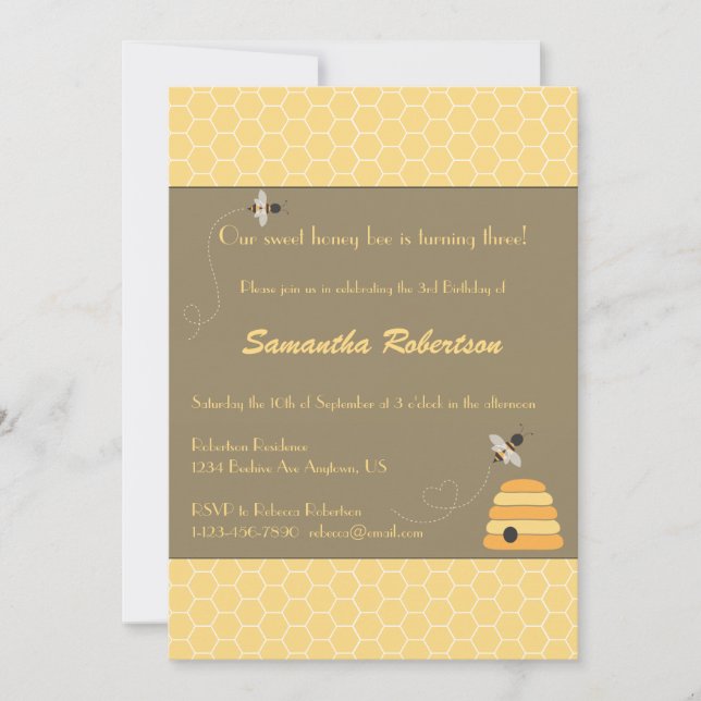 Invitation de ronflement d'anniversaire d'abeilles (Devant)