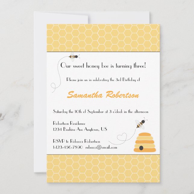 Invitation de ronflement d'anniversaire d'abeilles (Devant)