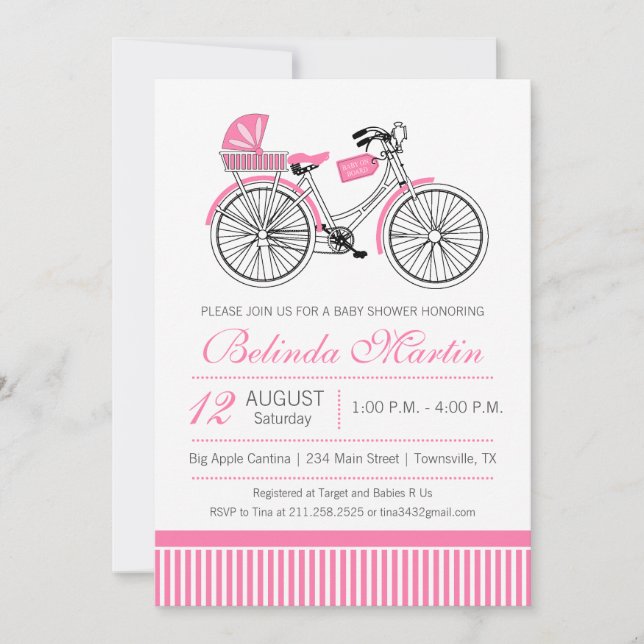 Invitation de rose de baby shower de bicyclette (Devant)