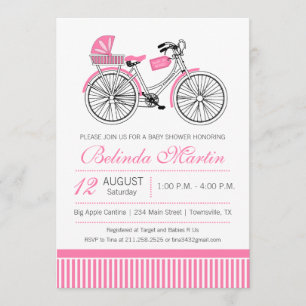 Invitation de rose de baby shower de bicyclette