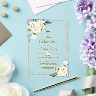 Invitation de Roses Blanches pour Baptême