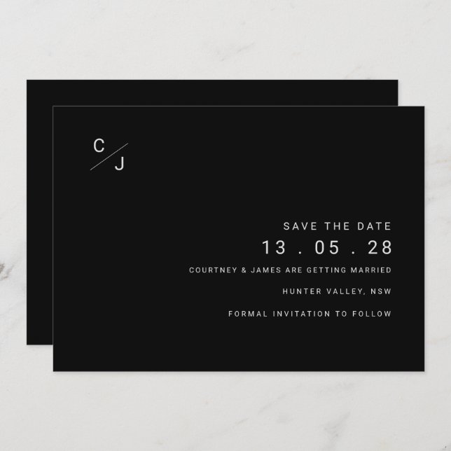 Invitation de sauvegarde de date moderne noir et b (Devant / Derrière)