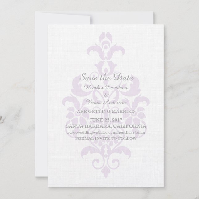 Invitation de sauvegarde de date Subtil Damask Vio (Devant)